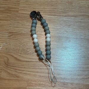 Lila & Jack Pacifier Clips Set 2pc Grey White Silicone Beaded Binky Holder Metal